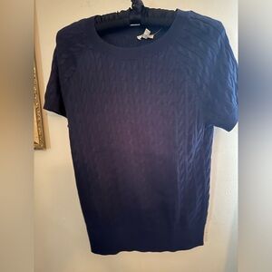 NWT 100% Cotton Navy Blue Cable Short Sleeved Talbots Top Size S